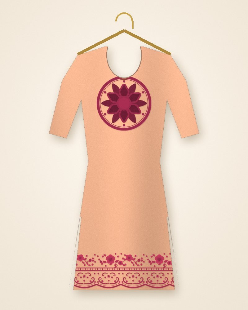Peach Cotton Suit with Rose Border